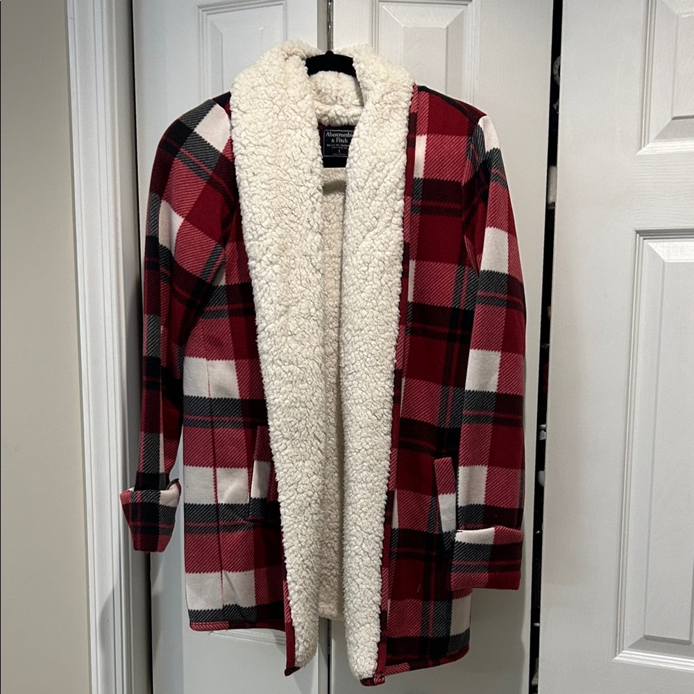 Abercrombie & Fitch Red Plaid Teddy Jacket